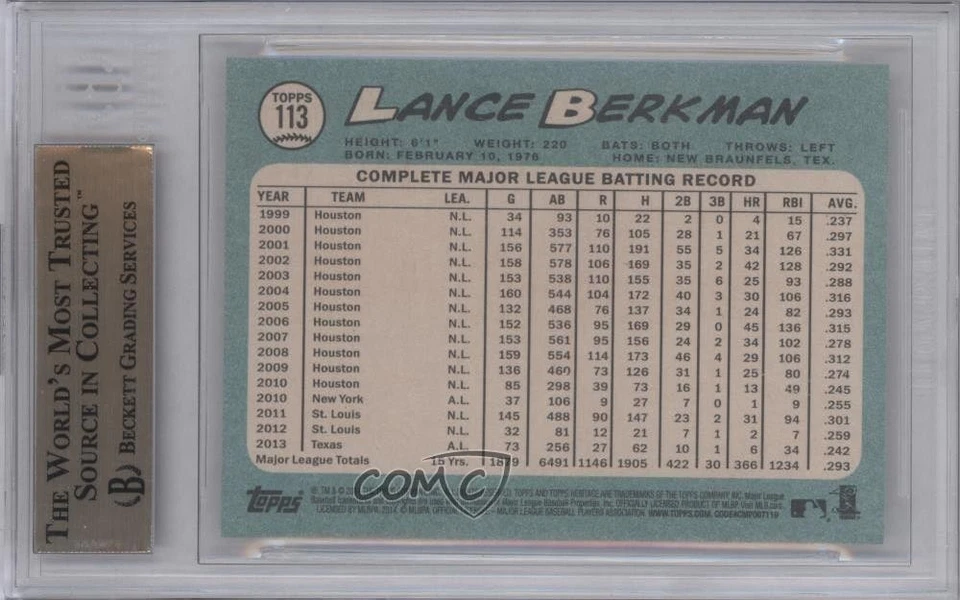 2014 Topps Heritage Lance Berkman #113 BGS 9.5 GEM MINT - Image 2 of 2
