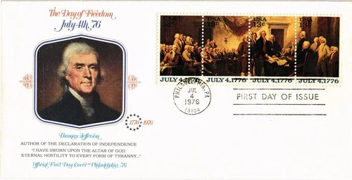 Dr Jim Stamps FDC 13c Declaration of Independence 4v Strip Monarch Size Cover