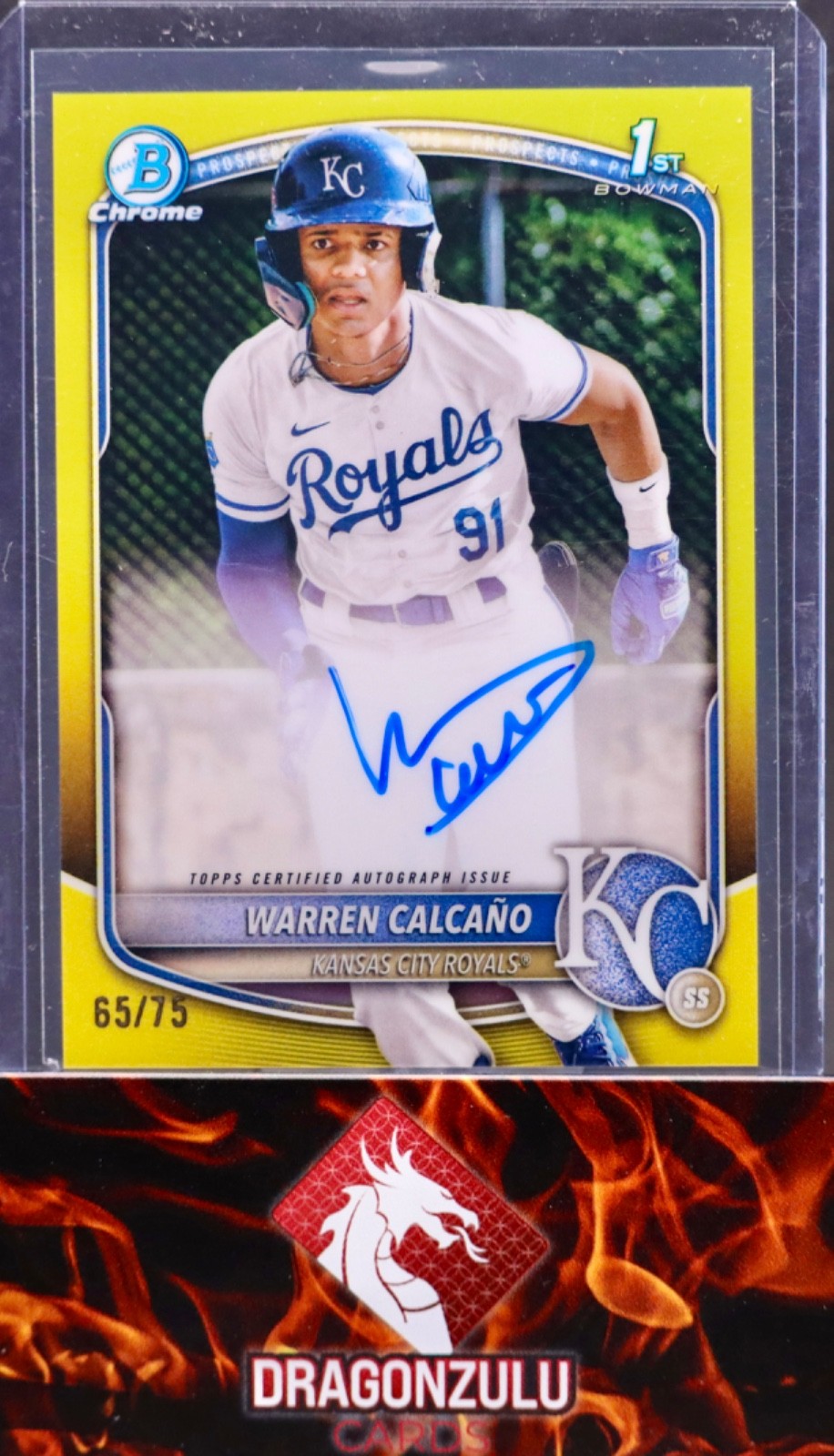2025 Bowman Chrome Warren Calcano Yellow Auto /75 1st Bowman