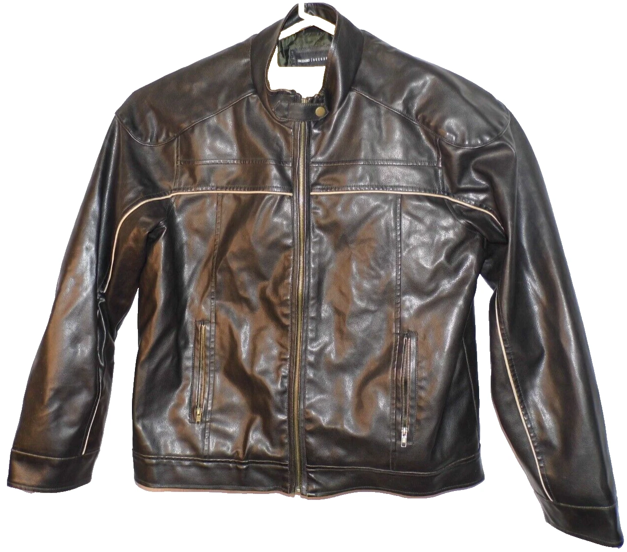 Coat Vintage Decoded Black Vegan Leather Men's Jacket Lined Biker style Large - product detail image 3