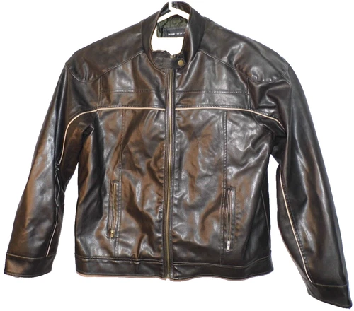 Coat Vintage  Decoded Black Vegan Leather Men's Jacket Lined Biker style Large image 3