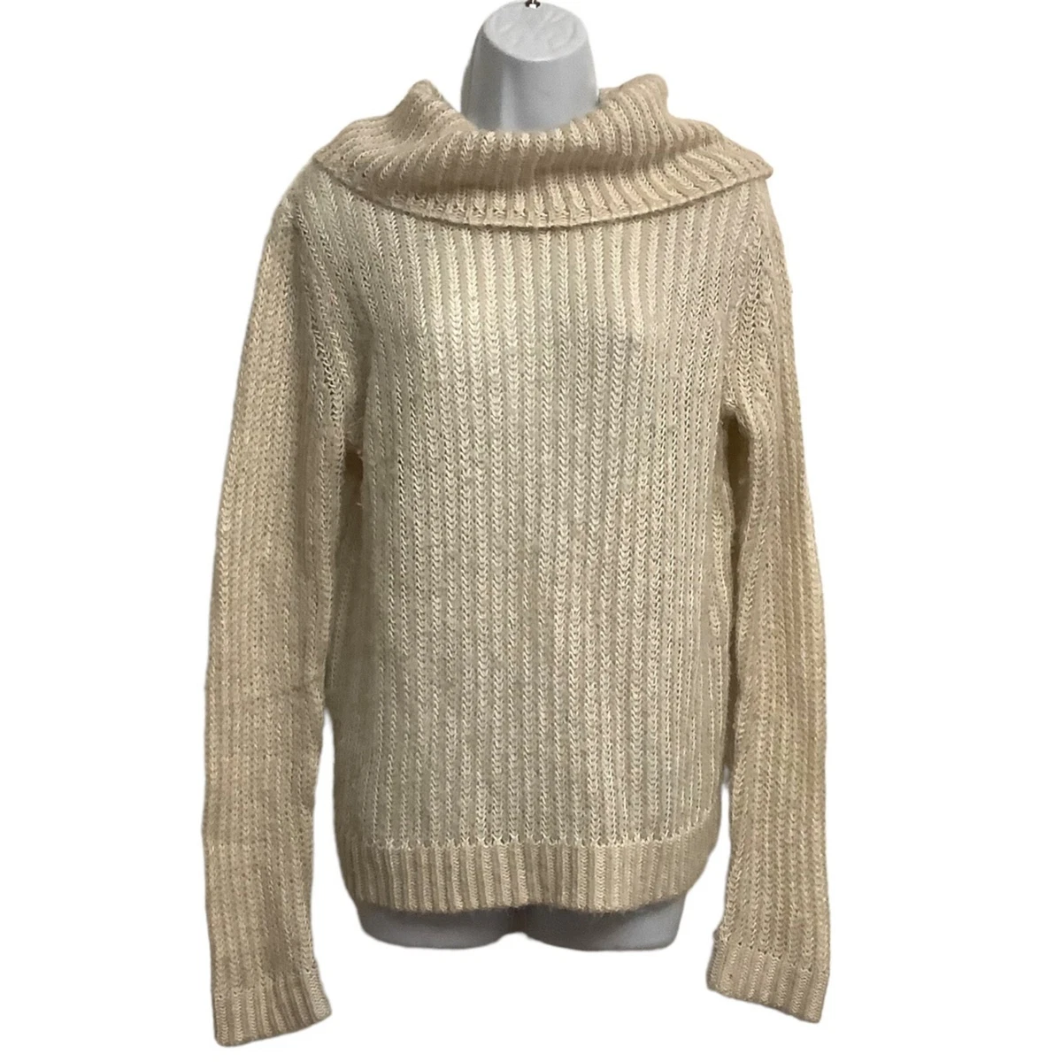 DKNY JEANS Cowl Neck Mohair Cotton Pullover Knit Sweater Almond