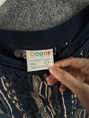 COOGI Australia Made Sweater 2XL 3D Cotton Pullover Dark Blue Beige Crew Neck - Picture 8 of 14