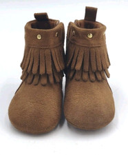 Stepping Stones Chestnut Moccasin Baby Booties Suede Double Fringe Size 0-3 M