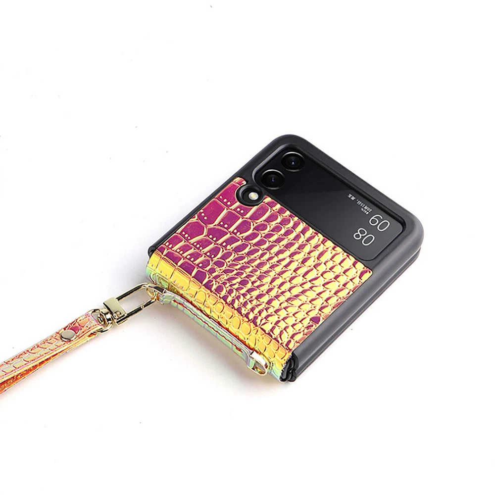 Phone Case Shell Hand Strap Protective Cover Leather Case for Samsung Z Flip 3