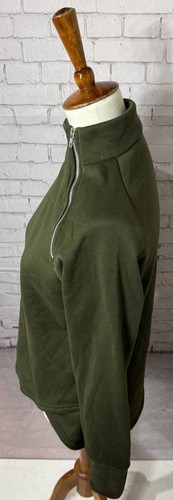 Pullover Sweatshirt Women’s Army Green Top L Long Sleeve Zip Neck - Picture 2 of 4