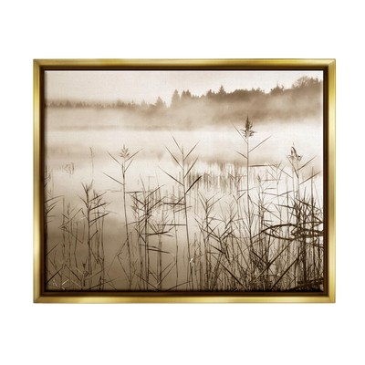 Sepia Foggy Lake View Framed Floater Canvas Wall Art by Irene Weisz