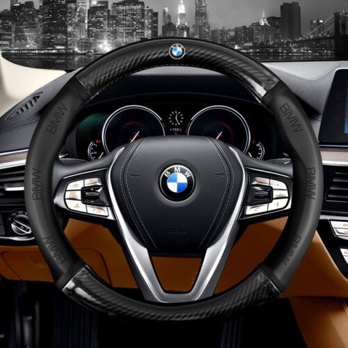 15" Steering Wheel Cover Genuine Leather For BMW Black1 - Picture 1 of 10