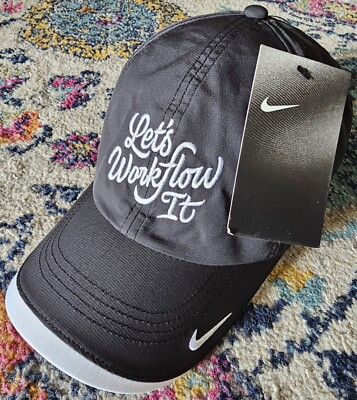 Nike Heritage86 'Let's Workflow It' Dri-Fit OSFA Black Golf Lightweight Mesh NWT