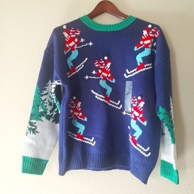 Women s Alpine Skier Graphic Sweater Blue 33 Degrees Size Medium