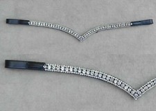 Leather Browband V-Shape Browband -3 Rows- All Clear Leather Horse White Crystal