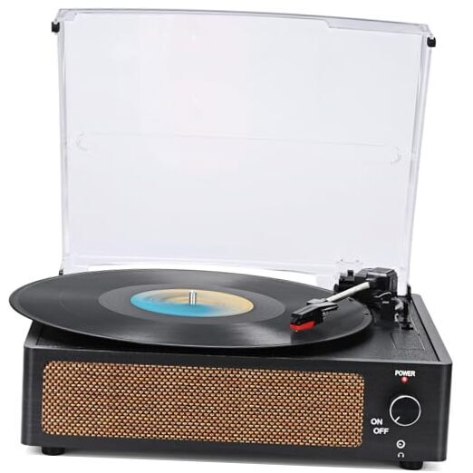 Vinyl Record Players Vintage Turntable for Vinyl Records with Speakers Black-image