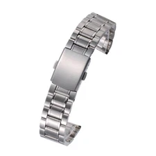 Silver Stainless Steel Buckle Straight End Watch Band Strap 14/16/18/20/22mm