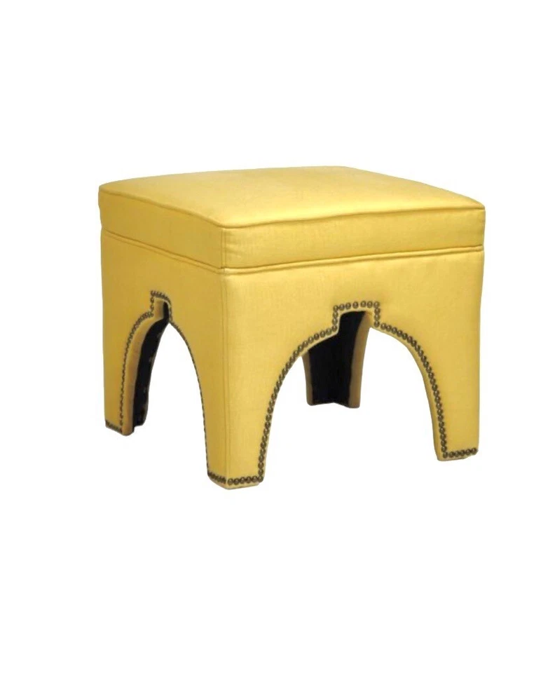 Ottoman Moroccan Cut with Brass Nailhead Trim Designer Furniture Decor Gift - Image 2 of 4