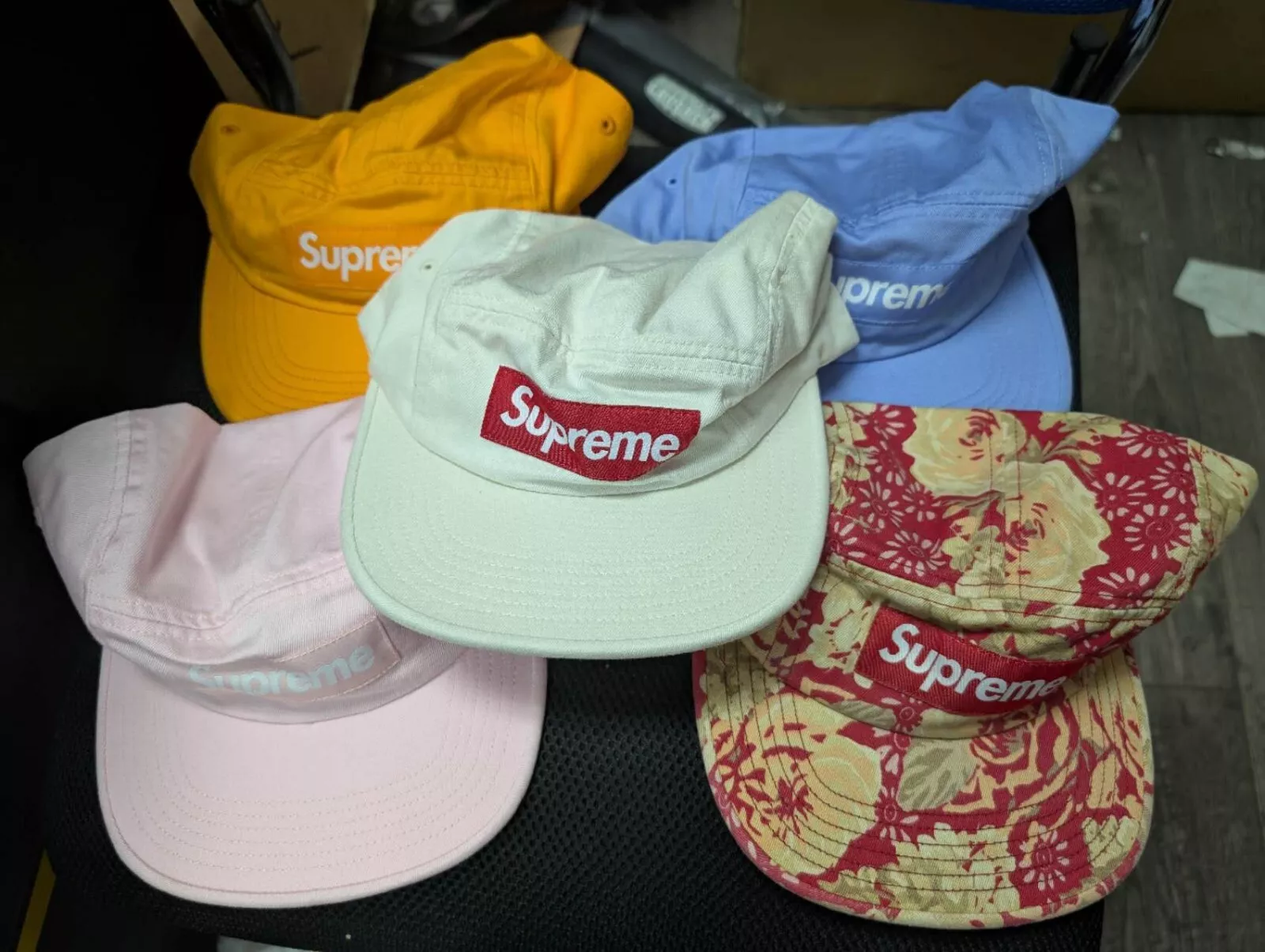 Casquette de camp en sergé chino délavé suprême DSWT (SS18) logo boîte (100% AUTHENTIQUE)