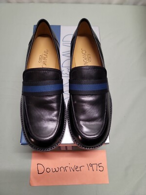 CIRCA JOAN & DAVID Black Leather Loafer Blue Line Fabric Accent Size 6 NIB