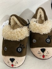 Wonder Nation Slipper Kids 7-8 Bear Brown Sherpa Fleece Lined Rubber Sole