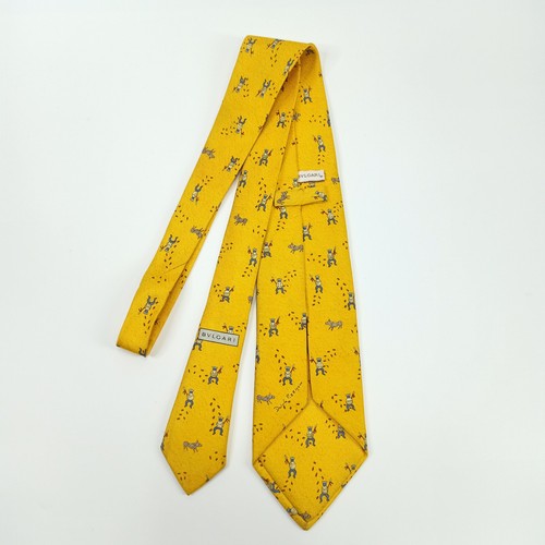 Bvlgari Bulgari Silk Tie African Warriors and Zebras Yellow Made in Italy - Imagen 6 de 11