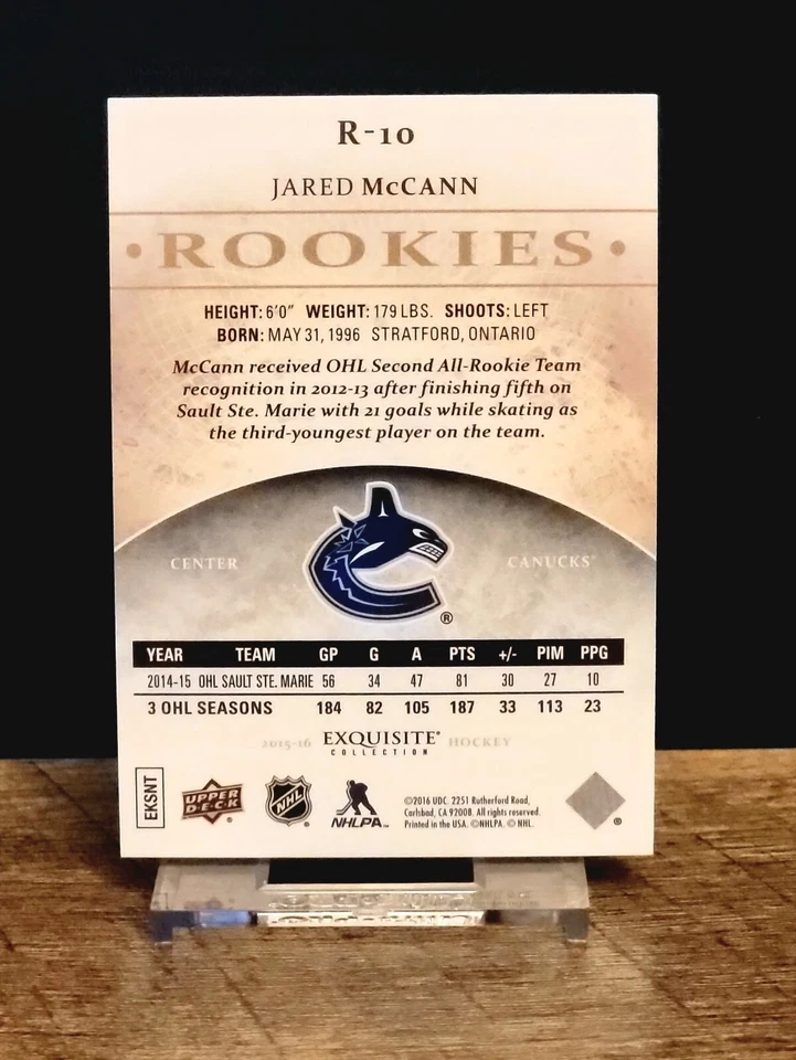2015-16 Upper Deck Exquisite Collection Rookies Jared McCann 369/399 RC #R-10 - Image 2 of 2