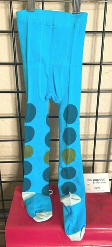 NEW NWT Via Papaya Turquoise/Blue Dots Cute Baby/Toddler footed Tights 12-24M - 第 2/7 張圖片