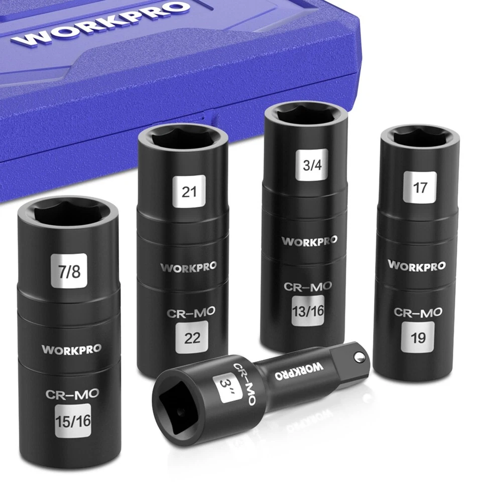 WORKPRO 5PC 1/2" Dr Impact Socket Set Lug Nut Wheel 3" Extension Bar Flip Socket - Image 2 of 4