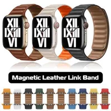 For Apple Watch 9 8 7 6 5 4 SE Leather Magnetic Link Band Strap 40/44/41/45mm