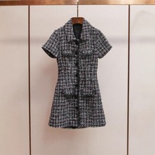  Womens Spring New Fashion Retro Temperament Lapel Slim Thin Dress Asian Sizes