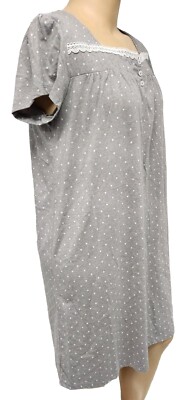 NWT Womens S/S Nightgown Croft & Barrow Grey Polka Dot Cotton Blend Knit