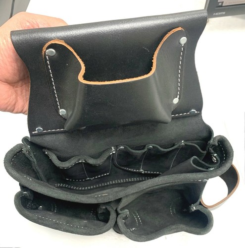Black Professional Single Tool Belt Genuine Leather 3 Large pocket Hammer Loop - 第 4/6 張圖片