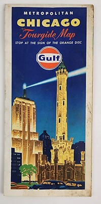 Vintage 1971 Metropolitan Chicago Tourgide Road Map Gulf Oil Water Tower