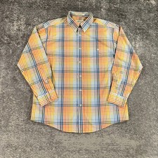 VTG Orvis Shirt Mens Mens Large L Orange Blue Plaid Long Sleeve Button Down 90s