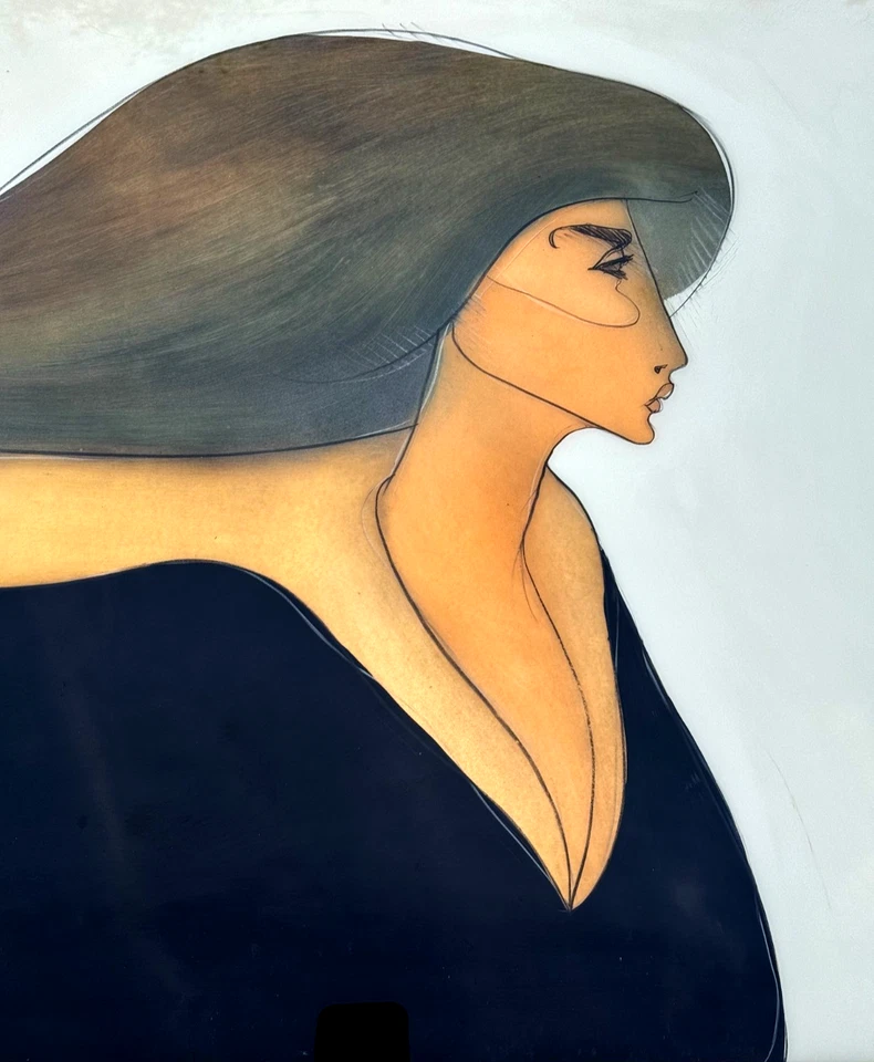 PINTURA DE VIDRIO REVERSO GRANDE DE UNA MUJER ARTE MODERNO FIRMADA ARTE ORIGINAL ILEGIBLE Foto 3 de 4