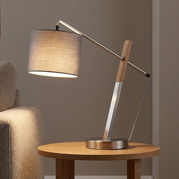 Design Schreib Tisch Lampe Arbeits Zimmer BüRo Textil Schirm Lese Leuchte Grau-image