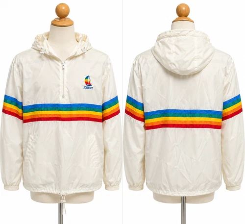 Vintage 80s Van Cort Hawaii Rainbow Stripe Windbreaker Jacket White Size Large - product listing photo