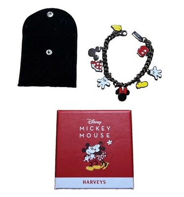 Harveys Disney Mickey & Minnie Charm Bracelet Gunmetal Enamel Box Pouch NEW