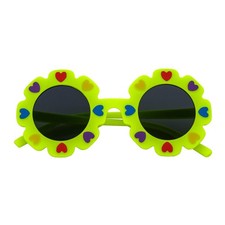 FLOWER HEARTS - Kids Girls Small Round Heart Flower Sunglasses Green Smoke