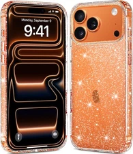 JJGoo Compatible with iPhone 17 Pro Max Case Clear Glitter, Hard PC Back Shockpr