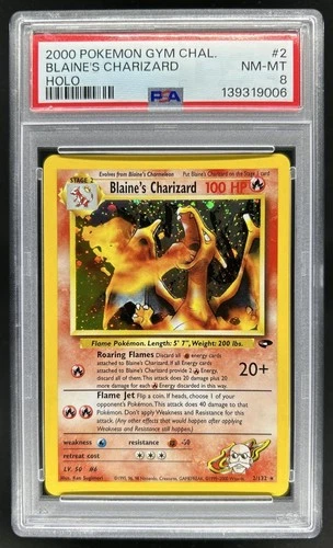 2000 Pokemon Gym Challenge Blaine's Charizard Holo #2/132 PSA 8