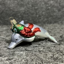 Vintage 2001 Merck Old World Christmas Dolphin Ornament Hand Blown Glass Retired