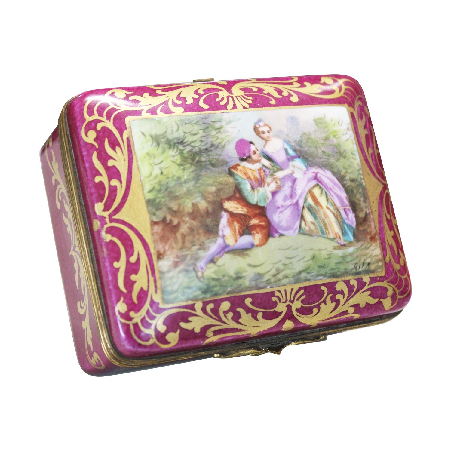 Vintage Handpainted Portrait 19th Century French Porcelain Jewelry Box Antique