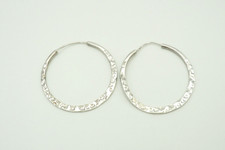 Large VTG brutalist handmade sterling silver round hoop earrings
