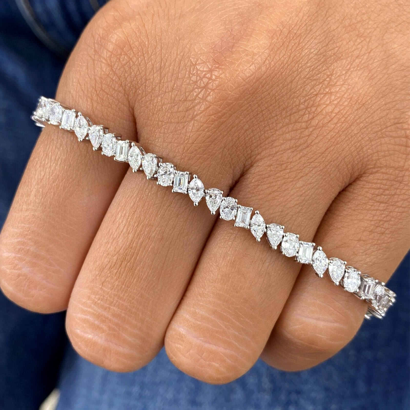 Sparkling Diamond Bracelet 5 Carat Lab Grown Multi Shape 14k White Gold E F VVS2