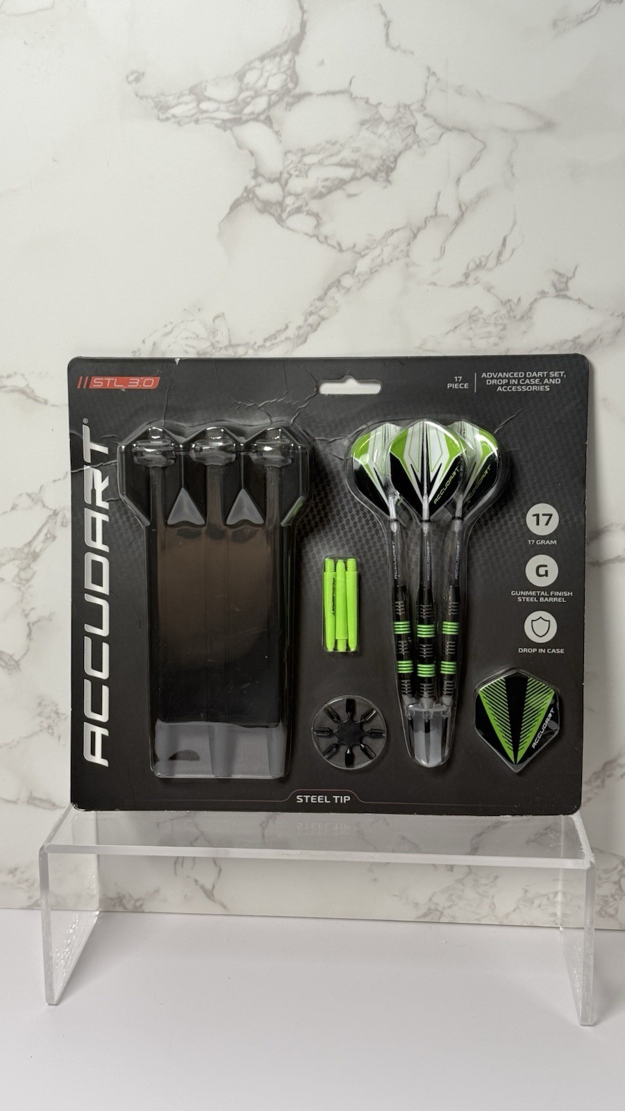 Accudart 17 Piece Steel Tip Standard Dart Set With Tri-Fold Case 17g STL 3.0 NIP