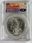 1887 Morgan Silver Dollar Bright White CAC-G Graded MS63 BERT Trader Bea Label