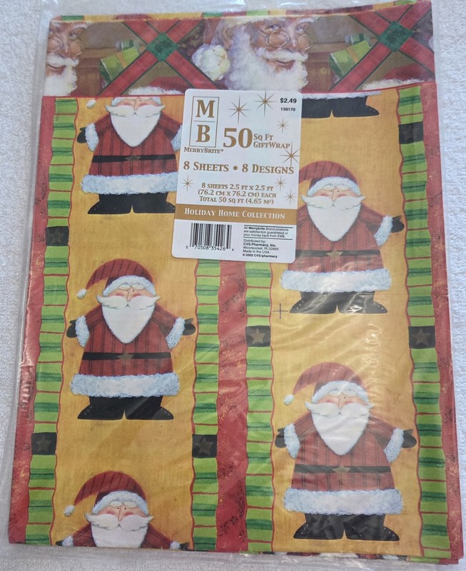 MerryBrite Vintage Christmas  Giftwrap Paper Sheets Sealed NIP 8 Design 8 Sheets