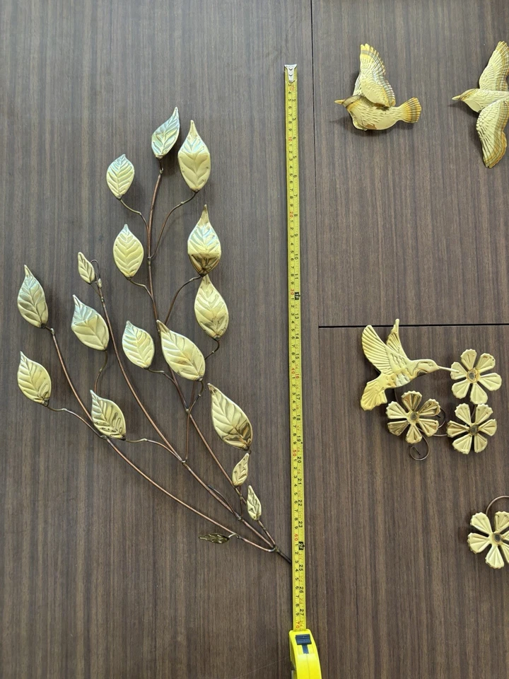 Lote de arte de pared de metal cobre latón de colección conjunto de 8 MCM colibrí rama de árbol Foto 3 de 4