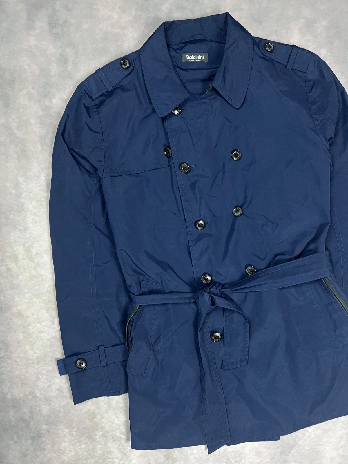 Baldinini Italy Luxury Navy Double Breasted Trench Coat Jacket Men's Size IT 54  image 1