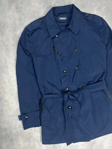 Baldinini Italy Luxury Navy Double Breasted Trench Coat Jacket Men's Size IT 54  video thumbnail