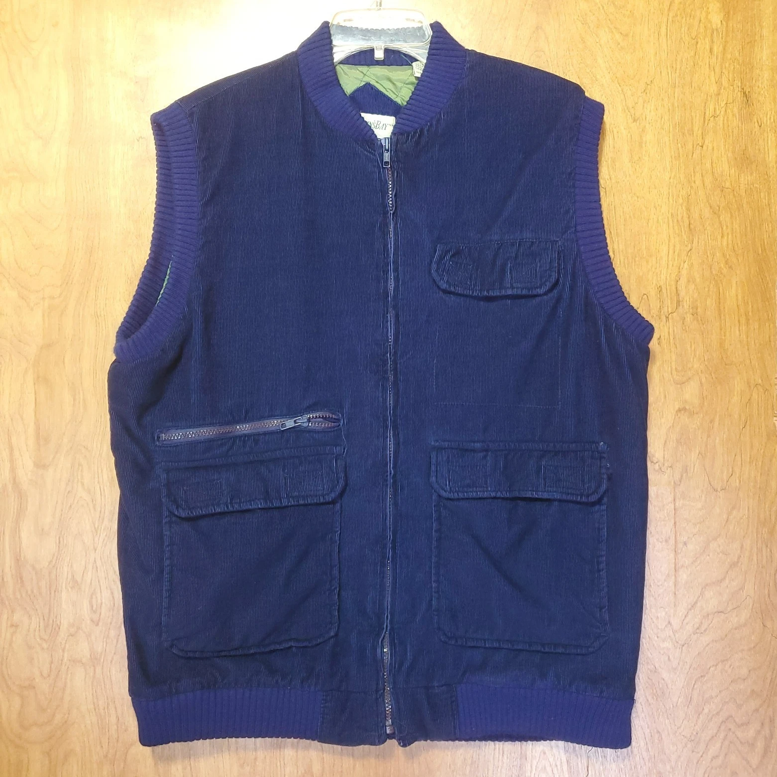 VTG St Johns Bay Corduroy Utility Vest Mens LXT Full Zip Blue Pockets Lined