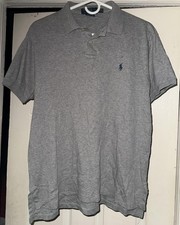 Polo By Ralph Lauren Polo Shirt Mens M Gray Solid Cotton Pony Logo Short Sleeve